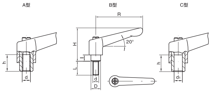 最新款可調(diào)位緊定手柄結(jié)構(gòu)圖